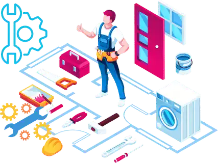 A person stands at an open door, surrounded by tools and paint supplies, symbolizing creativity and new beginnings.